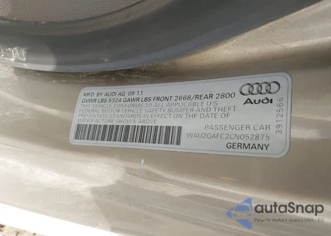 2012 Audi A7 Premium z USA, uszkodzony, nr VIN WAU2GAFC2CN052875